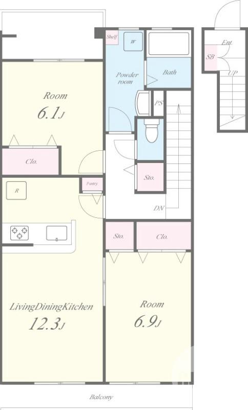 高松の完工年月(2008年5月)築の賃貸アパートの間取り