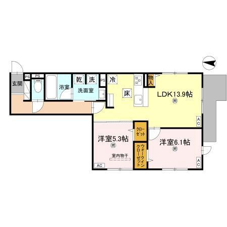小松の完工年月(2026年1月)築の賃貸アパートの間取り