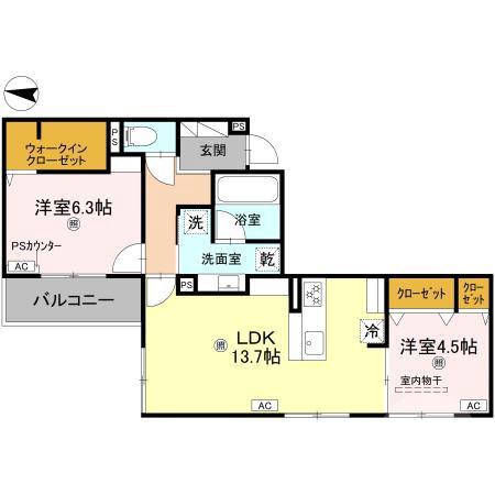 小松の完工年月(2026年1月)築の賃貸アパートの間取り