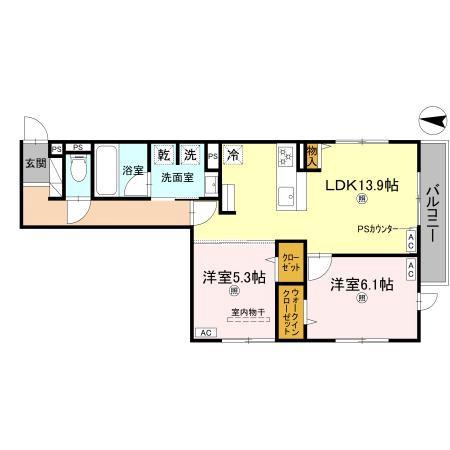 小松の完工年月(2026年1月)築の賃貸アパートの間取り