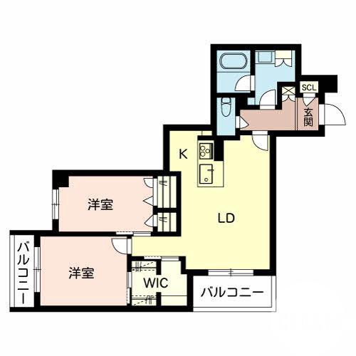 二条通の完工年月(2021年1月)築の賃貸マンションの間取り