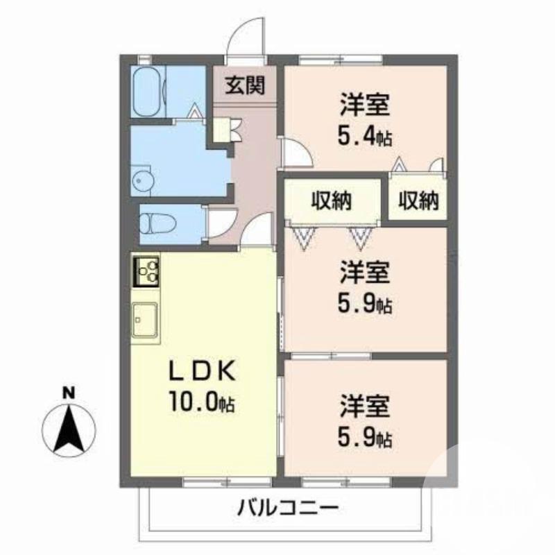 長曽根町の完工年月(1998年1月)築の賃貸アパートの間取り
