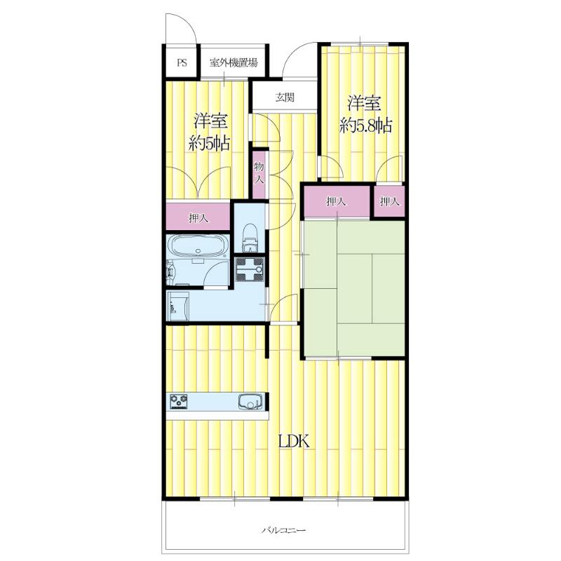 上山手町の完工年月(1998年1月)築の賃貸マンションの間取り