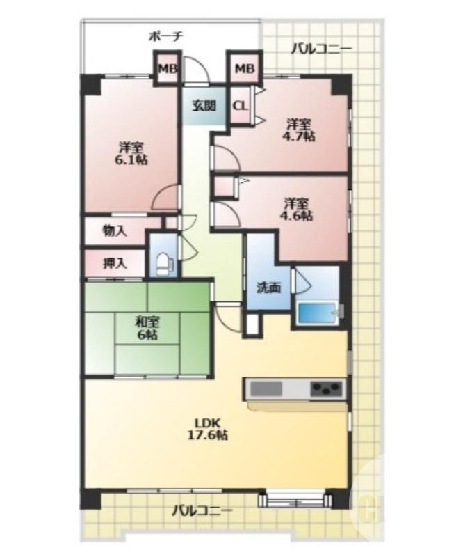 海山町の完工年月(1998年11月)築の賃貸マンションの間取り