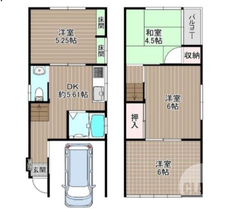 上野芝向ヶ丘町の完工年月(1977年7月)築の賃貸一戸建ての間取り
