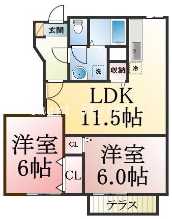 下畑町の完工年月(1998年1月)築の賃貸アパートの間取り