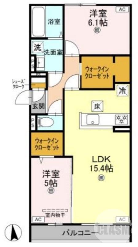 賑町の完工年月(2026年2月)築の賃貸アパートの間取り