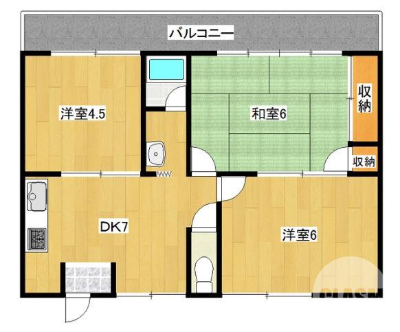 百舌鳥陵南町の完工年月(1990年2月)築の賃貸マンションの間取り