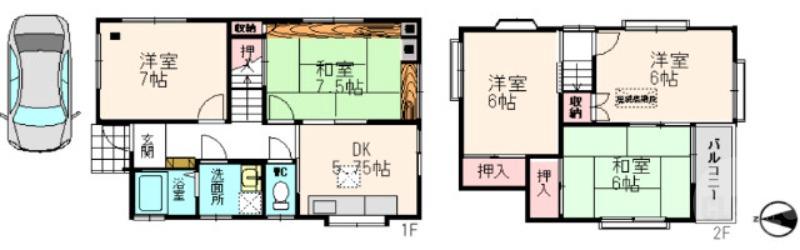 垂水町の完工年月(1976年12月)築の賃貸一戸建ての間取り