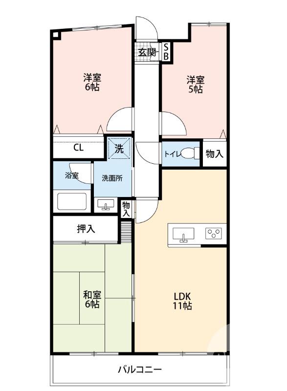 鳳東町の完工年月(1997年2月)築の賃貸マンションの間取り