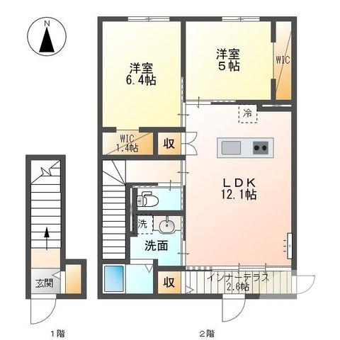 菩提町の完工年月(2022年3月)築の賃貸アパートの間取り