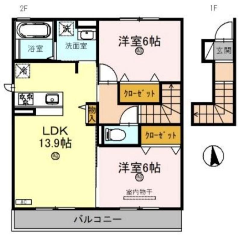 百舌鳥西之町の完工年月(2024年7月)築の賃貸アパートの間取り