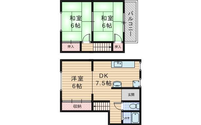 大桐の完工年月(1980年1月)築の賃貸一戸建ての間取り