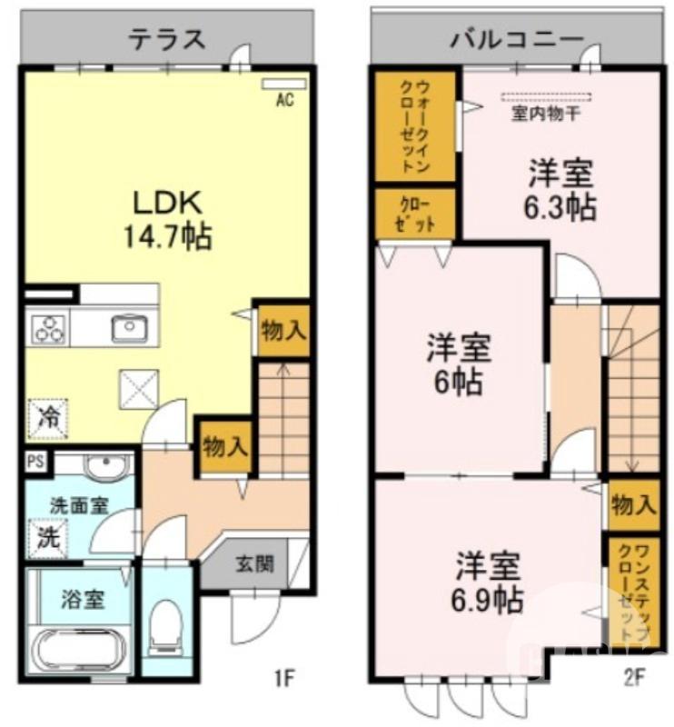 百舌鳥赤畑町の完工年月(2017年5月)築の賃貸一戸建ての間取り
