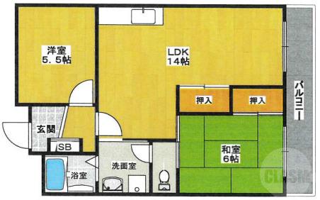 山田東の完工年月(1990年1月)築の賃貸アパートの間取り