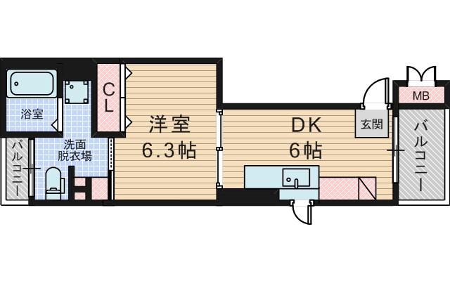 淡路の完工年月(2014年9月)築の賃貸マンションの間取り