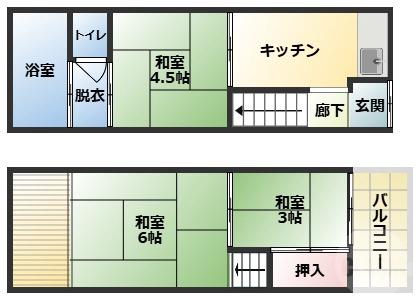 北条町の完工年月(1966年9月)築の賃貸一戸建ての間取り