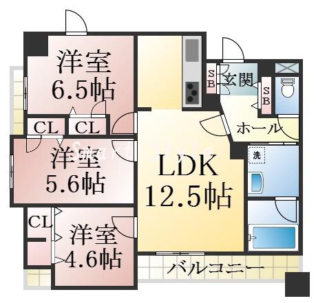 衣掛町の完工年月(2001年5月)築の賃貸マンションの間取り