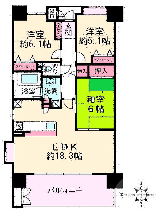 新芦屋上の完工年月(2006年3月)築の賃貸マンションの間取り