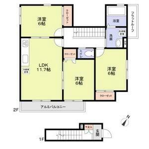 庄屋の完工年月(2022年2月)築の賃貸アパートの間取り