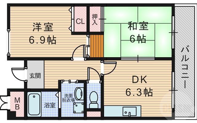 下新庄の完工年月(1998年1月)築の賃貸マンションの間取り