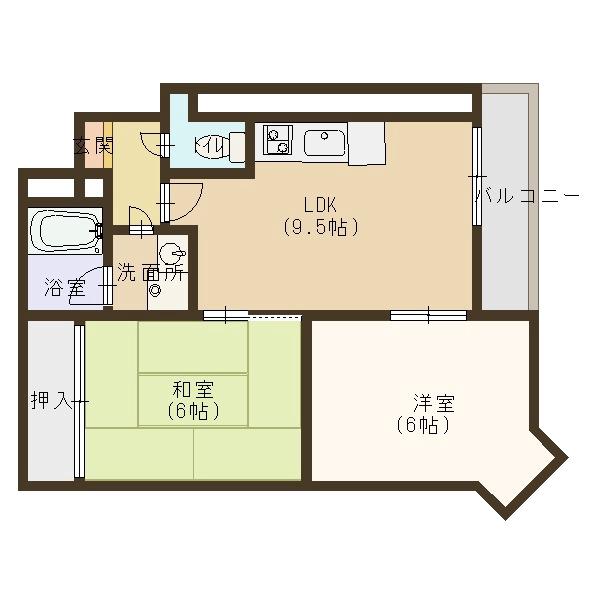 朝日町の完工年月(1990年9月)築の賃貸マンションの間取り