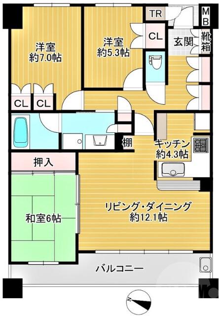 千里丘上の完工年月(2003年2月)築の賃貸マンションの間取り