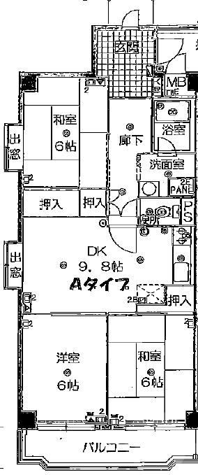 五月が丘西の完工年月(1986年4月)築の賃貸マンションの間取り