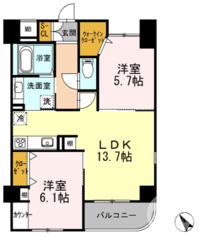 新家町の完工年月(2013年3月)築の賃貸マンションの間取り