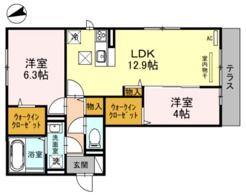 香ヶ丘町の完工年月(2021年4月)築の賃貸アパートの間取り