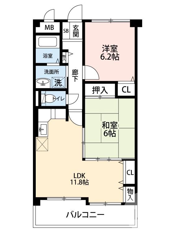長曽根町の完工年月(2000年10月)築の賃貸マンションの間取り
