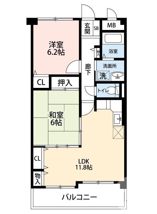 長曽根町の完工年月(2000年10月)築の賃貸マンションの間取り