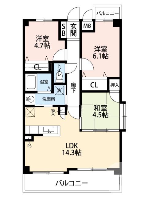 長曽根町の完工年月(2000年10月)築の賃貸マンションの間取り