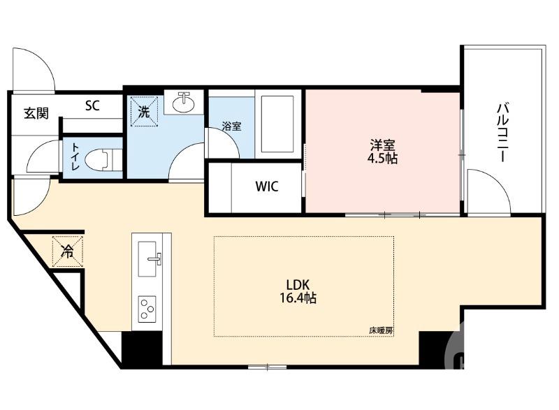 向陵東町の完工年月(2019年3月)築の賃貸マンションの間取り