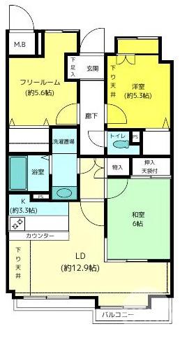 百舌鳥陵南町の完工年月(1998年7月)築の賃貸マンションの間取り