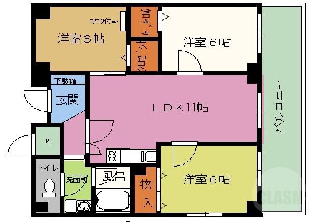 丑寅の完工年月(1994年3月)築の賃貸マンションの間取り