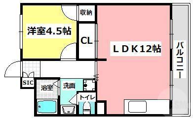 千里丘東の完工年月(1975年10月)築の賃貸マンションの間取り