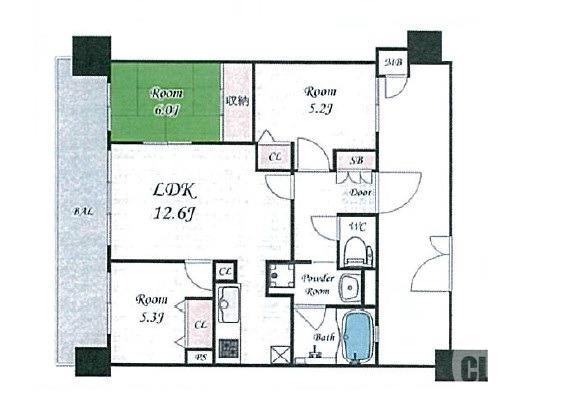 新町の完工年月(2006年12月)築の賃貸マンションの間取り