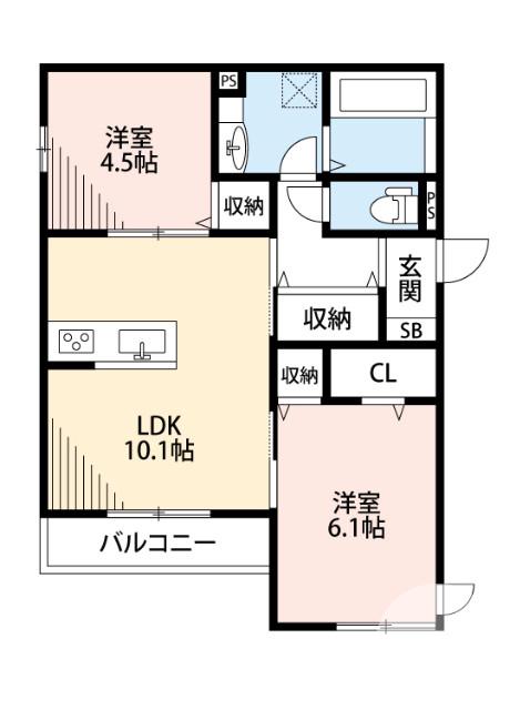 中三国ヶ丘町の完工年月(2019年12月)築の賃貸アパートの間取り