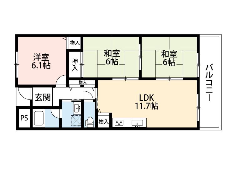 羽衣の完工年月(1996年12月)築の賃貸マンションの間取り