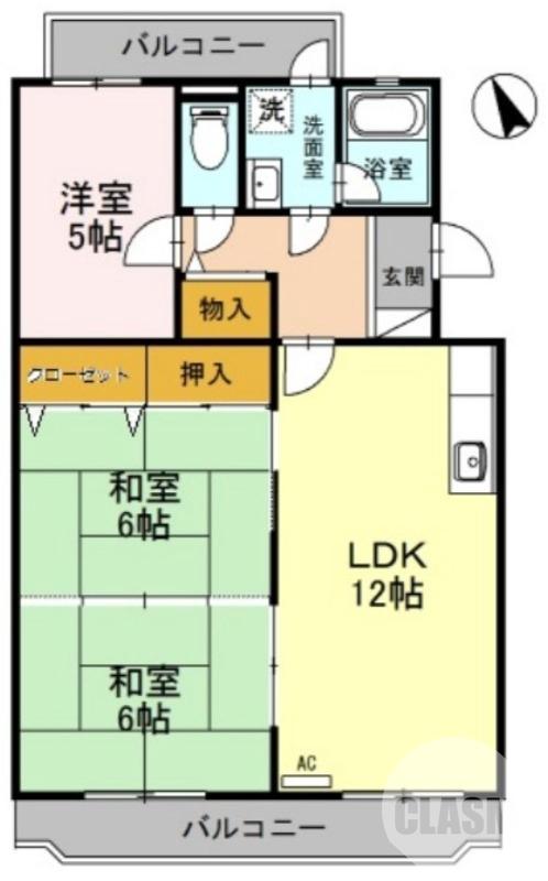 中百舌鳥町の完工年月(1988年3月)築の賃貸マンションの間取り