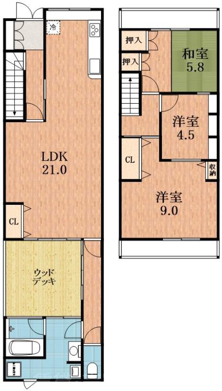 昭和町の完工年月(1980年1月)築の賃貸一戸建ての間取り