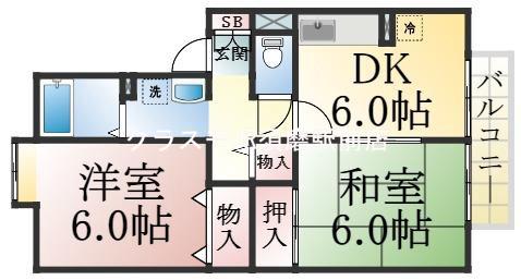 大黒町の完工年月(1997年3月)築の賃貸アパートの間取り