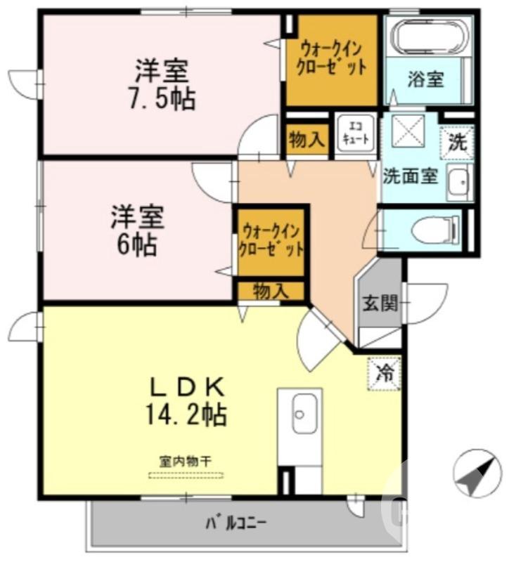 向陵中町の完工年月(2012年1月)築の賃貸アパートの間取り