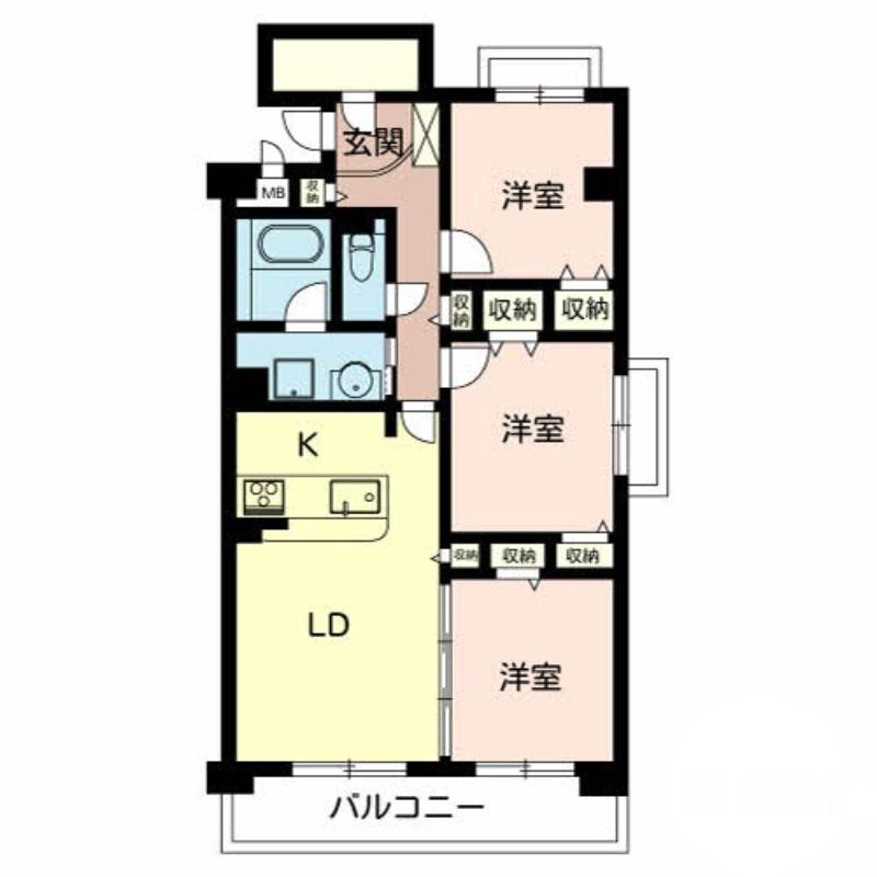 緑ヶ丘北町の完工年月(2002年8月)築の賃貸マンションの間取り