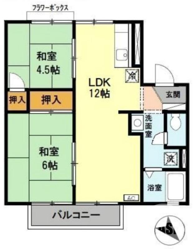 日置荘原寺町の完工年月(1989年4月)築の賃貸アパートの間取り