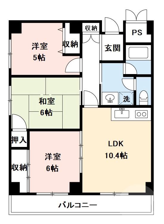 南金田の完工年月(1996年1月)築の賃貸マンションの間取り