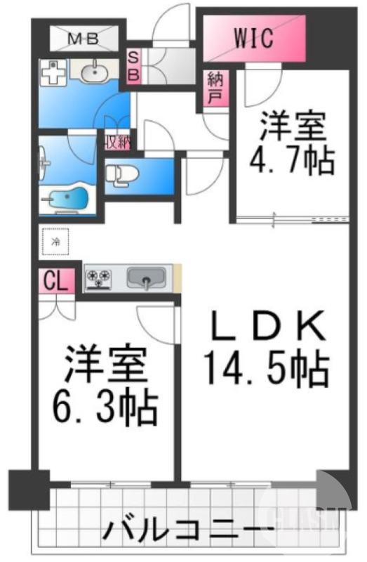 三国ヶ丘御幸通の完工年月(2021年1月)築の賃貸マンションの間取り