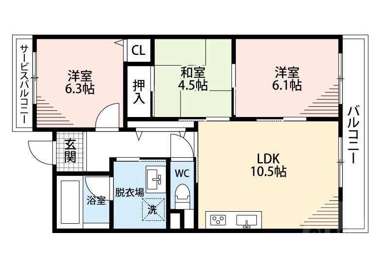 穂波町の完工年月(1997年3月)築の賃貸マンションの間取り