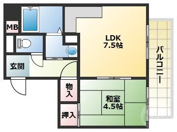 服部本町の完工年月(1988年2月)築の賃貸マンションの間取り